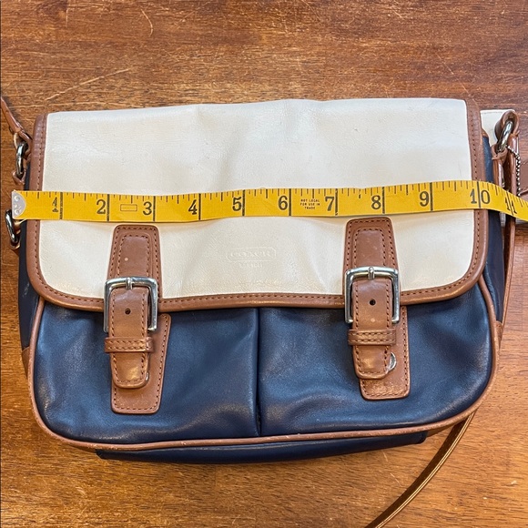 Coach Cream, Blue, and Brown Leather Crossbody Bag - Picture 15 of 16